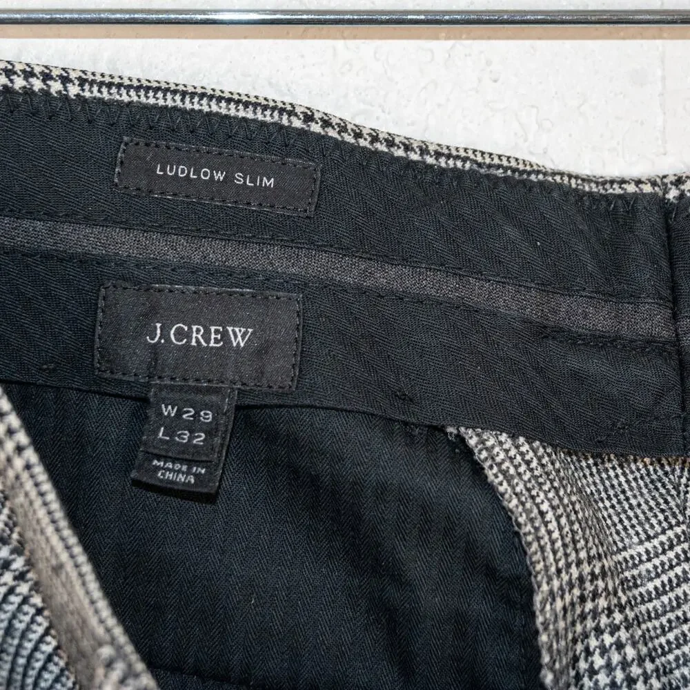 J.Crew Ludlow Slim Houndstooth Tweed Pant Wool Vitale Barberis Cononico 29